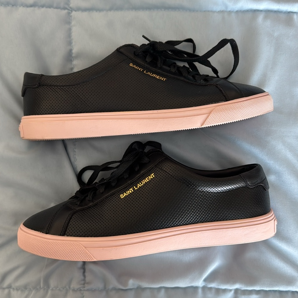YVES SAINT LAURENT ANDY SNEAKERS PERF LEATHER—BLACK/PINK